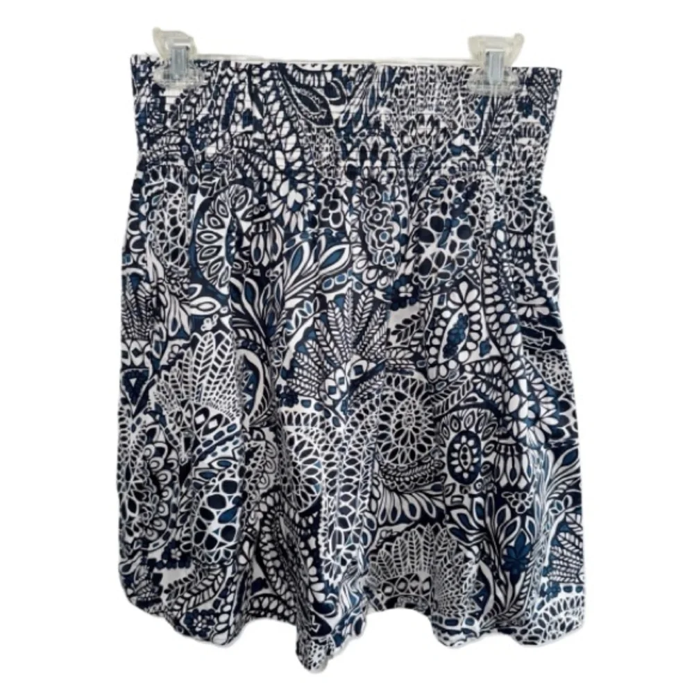 Tyler Böe Paisley Skirt Elastic Waist Lined Sz Medium 21” Black/Blue/White